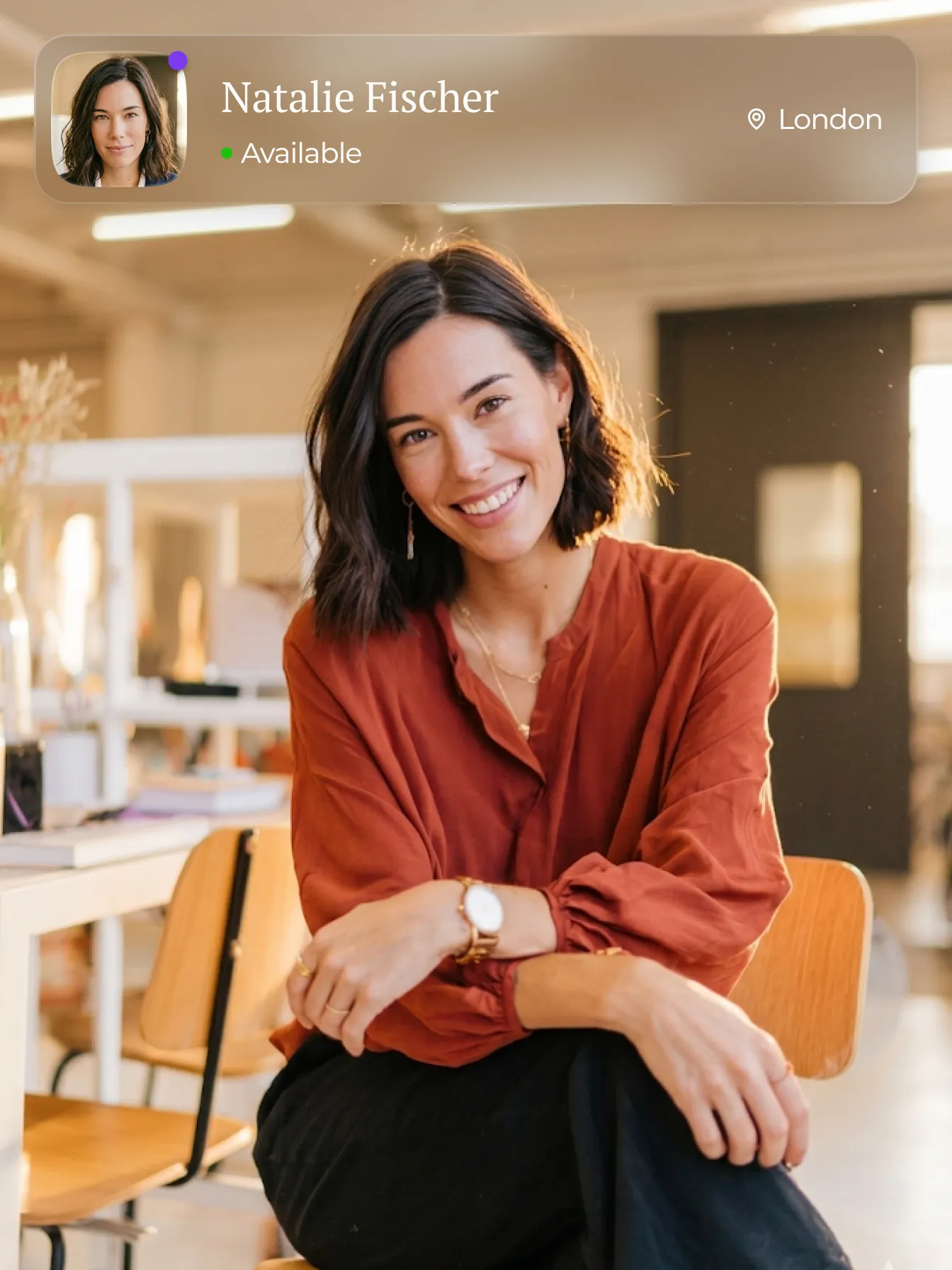 Smiling professional recruiter in a bright office setting